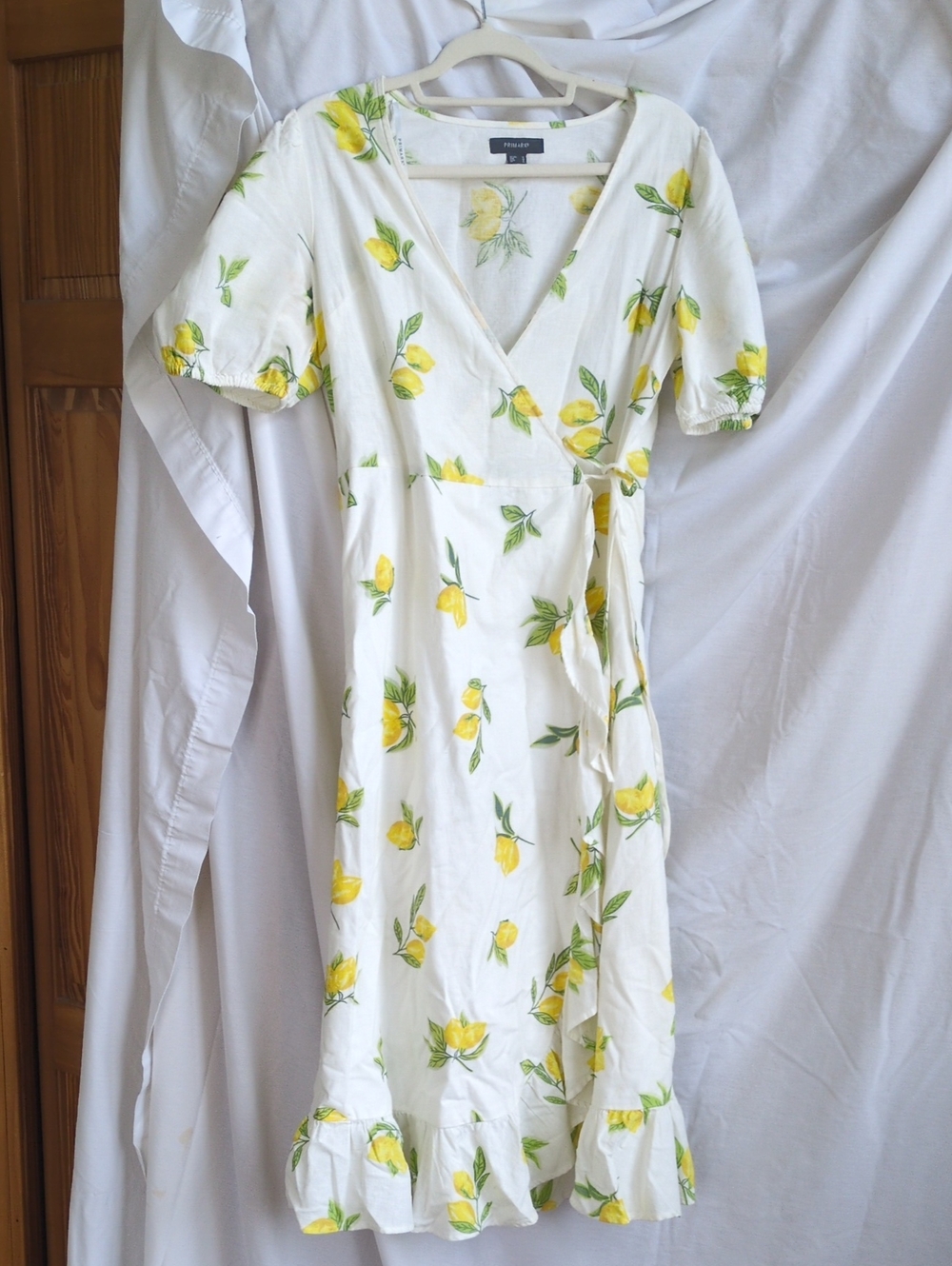 Primark White Wrap Midi Dress with Yellow Lemon Motif